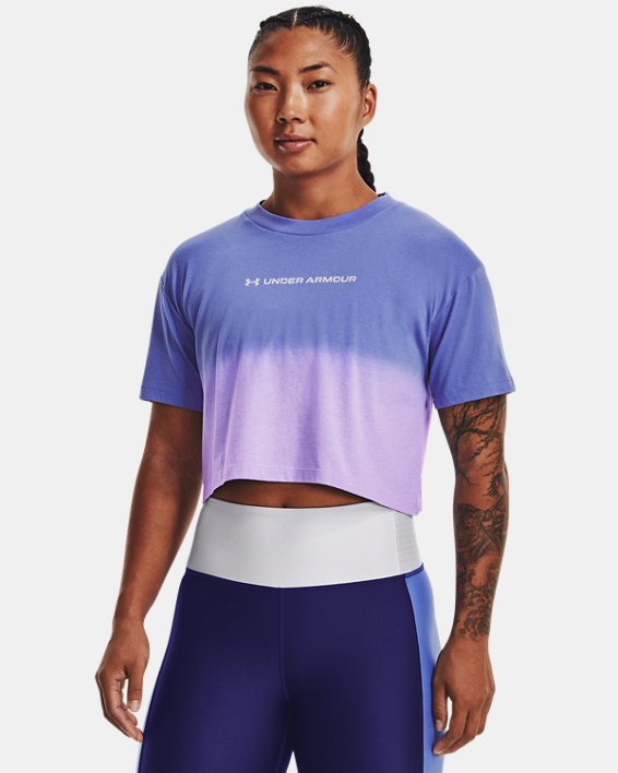 T-shirt court à manches courtes UA Branded Dip Dye pour femme, Blue, pdpMainDesktop image number 0